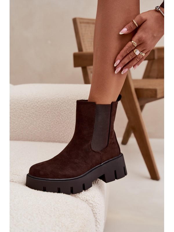 Women's ankle boots with lining with zipper eco suede chocolate Fivienne