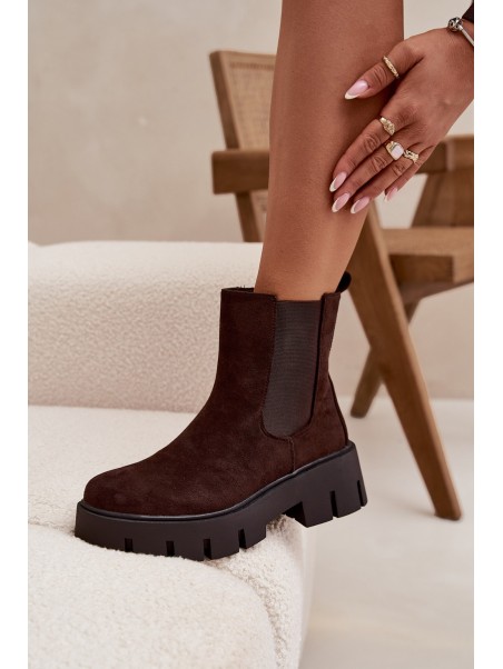 Women's ankle boots with lining with zipper eco suede chocolate Fivienne