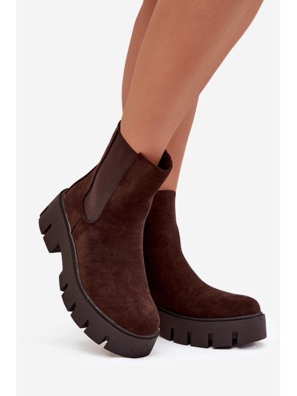 Women's ankle boots with lining with zipper eco suede chocolate Fivienne