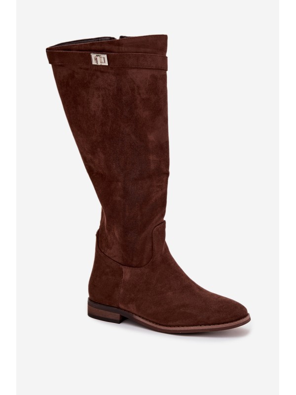 Insulated Women's Flat Heel Boots with Strap and Silver Detail Brown Geraline