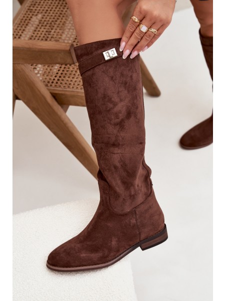 Insulated Women's Flat Heel Boots with Strap and Silver Detail Brown Geraline