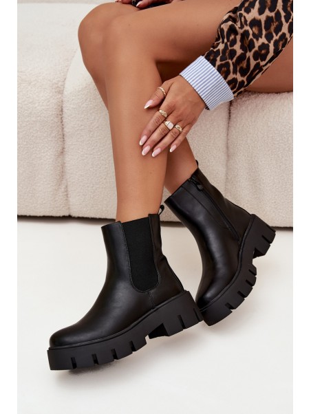 Women's Ankle Boots With Zipper Heated Eco Leather Black Fivienne
