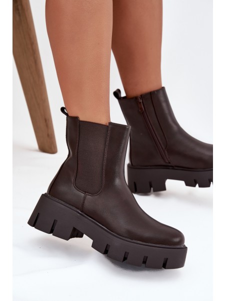 Women's ankle boots Fivienne warm eco leather dark brown