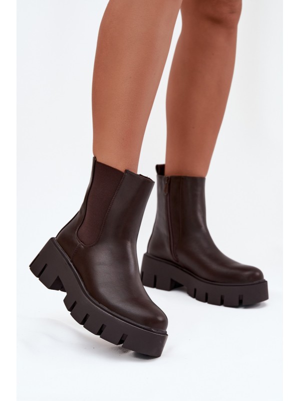 Women's ankle boots Fivienne warm eco leather dark brown 2