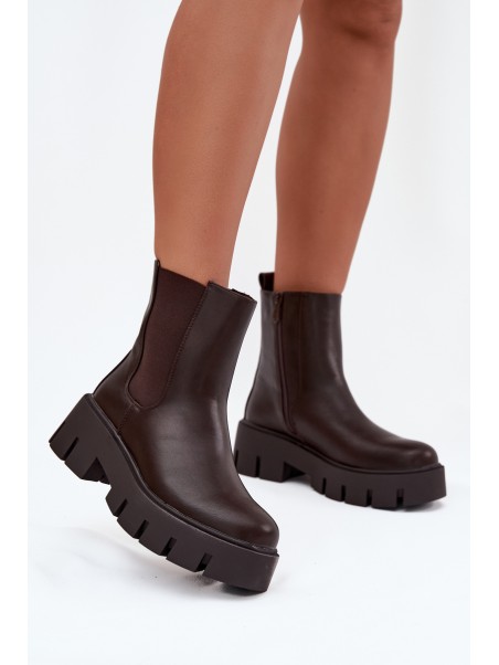 Women's ankle boots Fivienne warm eco leather dark brown