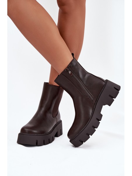Women's ankle boots Fivienne warm eco leather dark brown