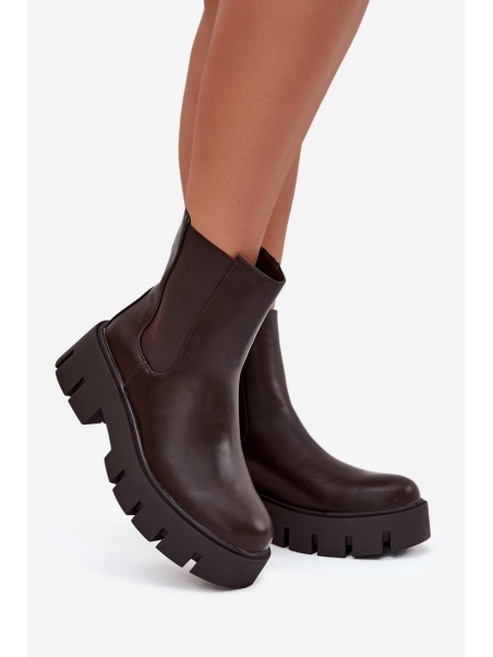 Women's ankle boots Fivienne warm eco leather dark brown