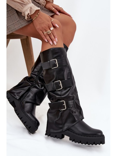 Insulated Women's Boots with Silver Clamps Black Isavine