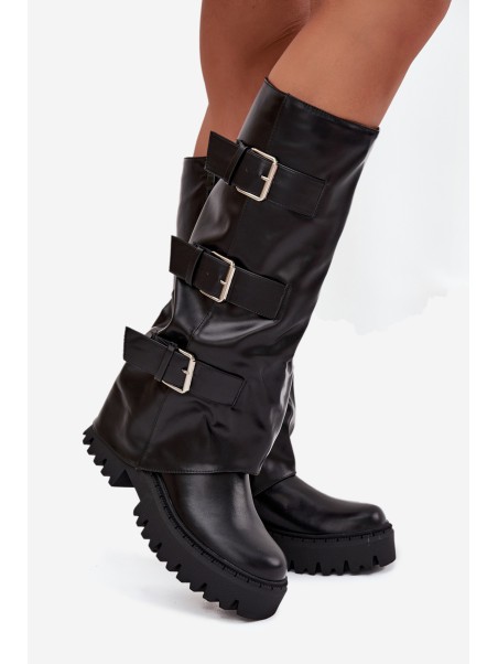 Insulated Women's Boots with Silver Clamps Black Isavine