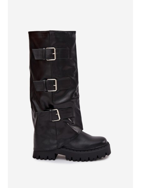Insulated Women's Boots with Silver Clamps Black Isavine