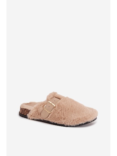 Furry Women's Platform Slides with Strap and Buckle Beige Noraline