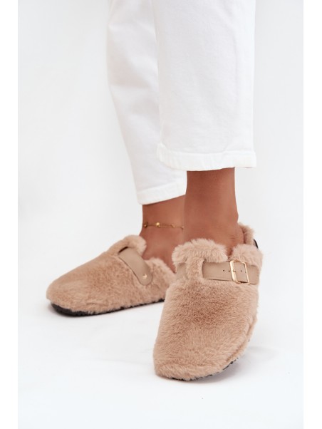 Furry Women's Platform Slides with Strap and Buckle Beige Noraline