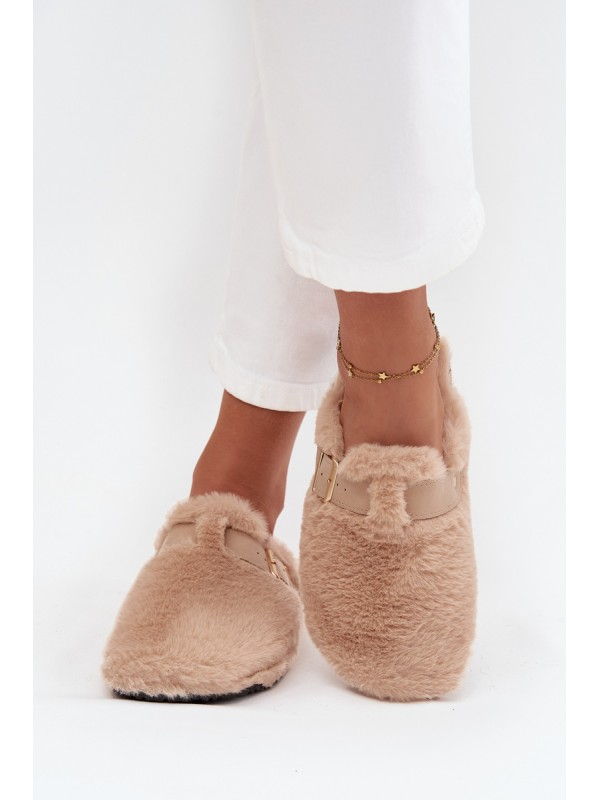 Furry Women's Platform Slides with Strap and Buckle Beige Noraline