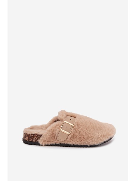 Furry Women's Platform Slides with Strap and Buckle Beige Noraline