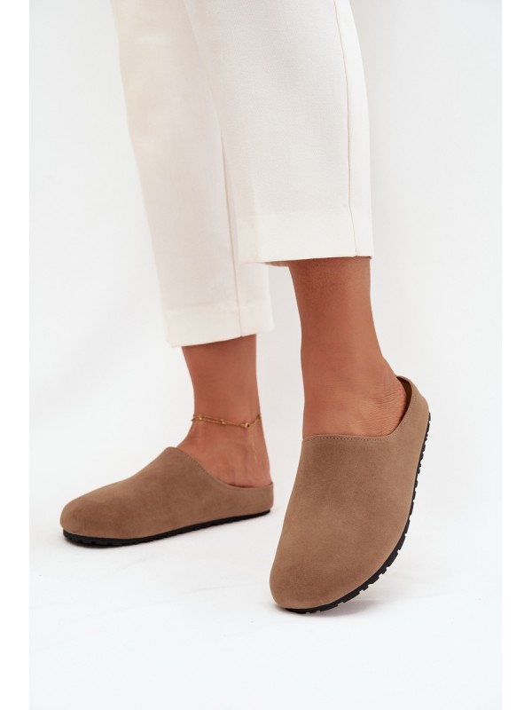 Women s slip on platform sandals dark beige Sylviane