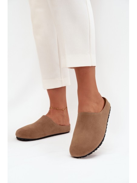 Women s slip on platform sandals dark beige Sylviane