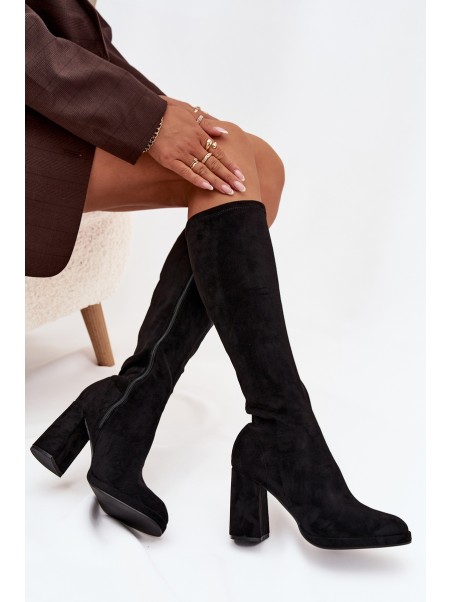 Women's Boots with Stitching on Block Heel Black Brivana
