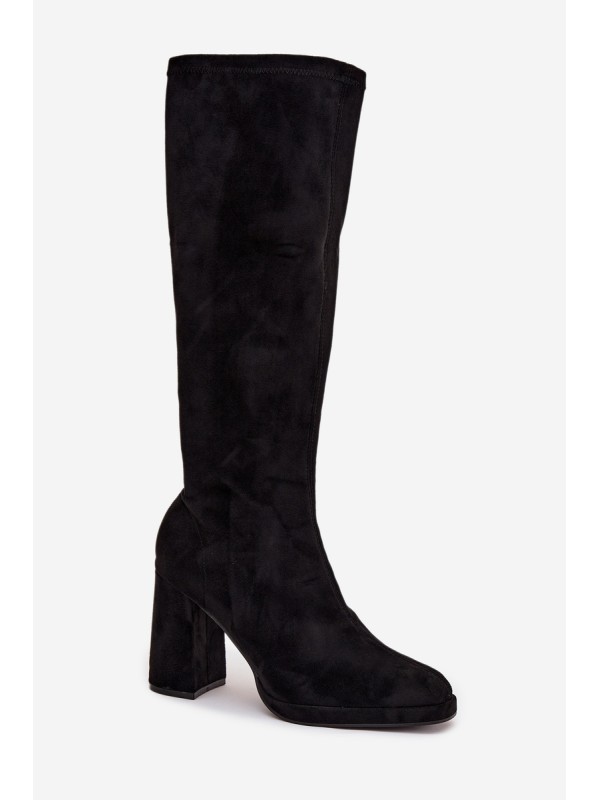 Women's Boots with Stitching on Block Heel Black Brivana