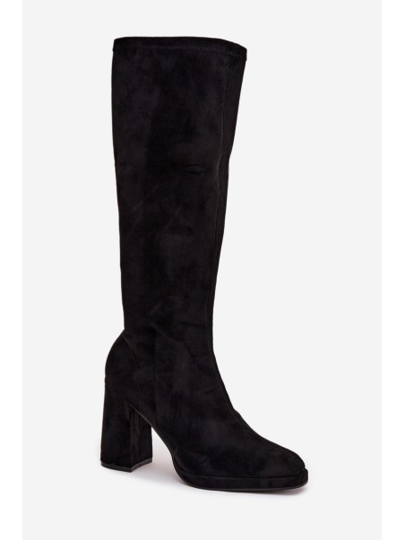 Women's Boots with Stitching on Block Heel Black Brivana