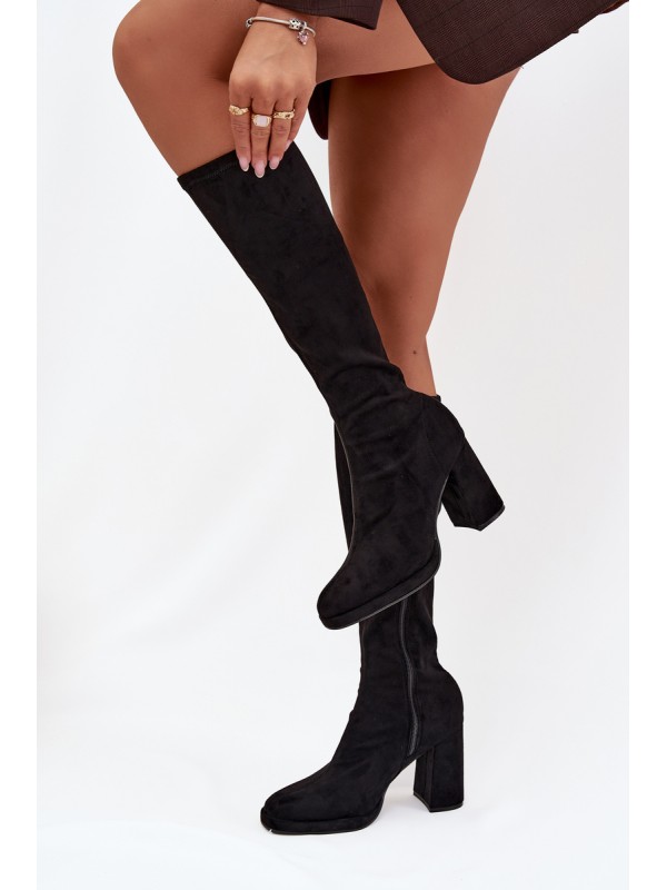 Women's Boots with Stitching on Block Heel Black Brivana