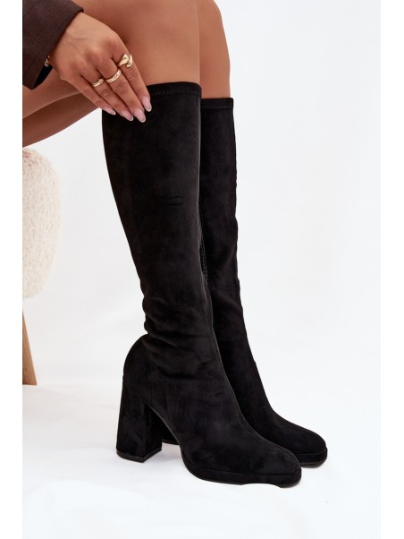 Women's Boots with Stitching on Block Heel Black Brivana