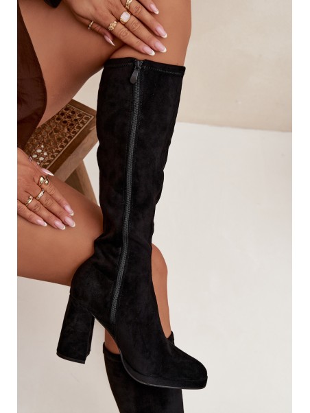 Women's Boots with Stitching on Block Heel Black Brivana