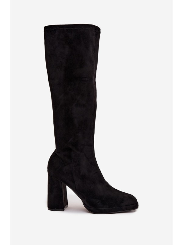 Women's Boots with Stitching on Block Heel Black Brivana