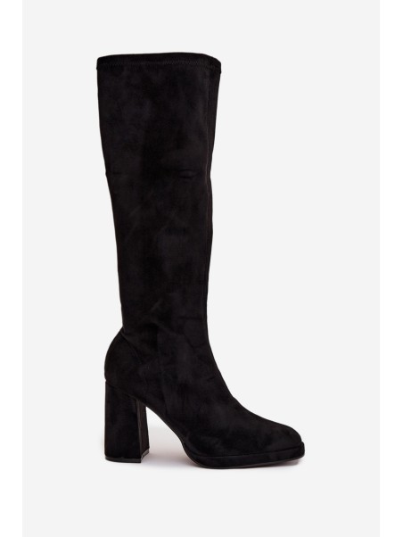 Women's Boots with Stitching on Block Heel Black Brivana