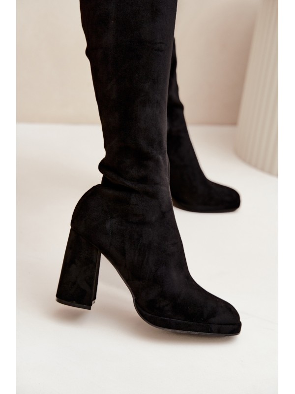 Women's Boots with Stitching on Block Heel Black Brivana