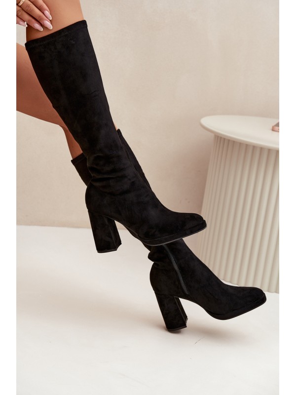 Women's Boots with Stitching on Block Heel Black Brivana