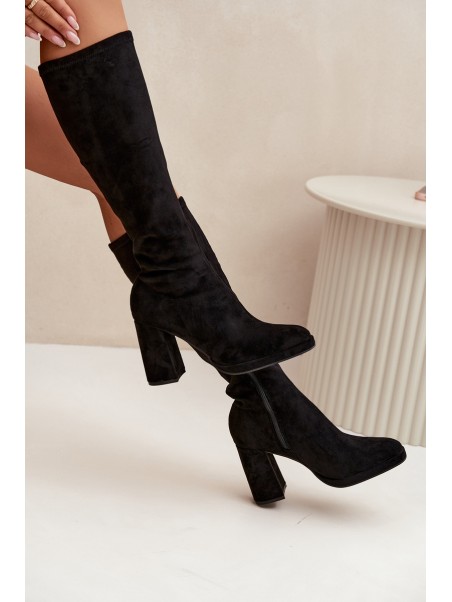 Women's Boots with Stitching on Block Heel Black Brivana