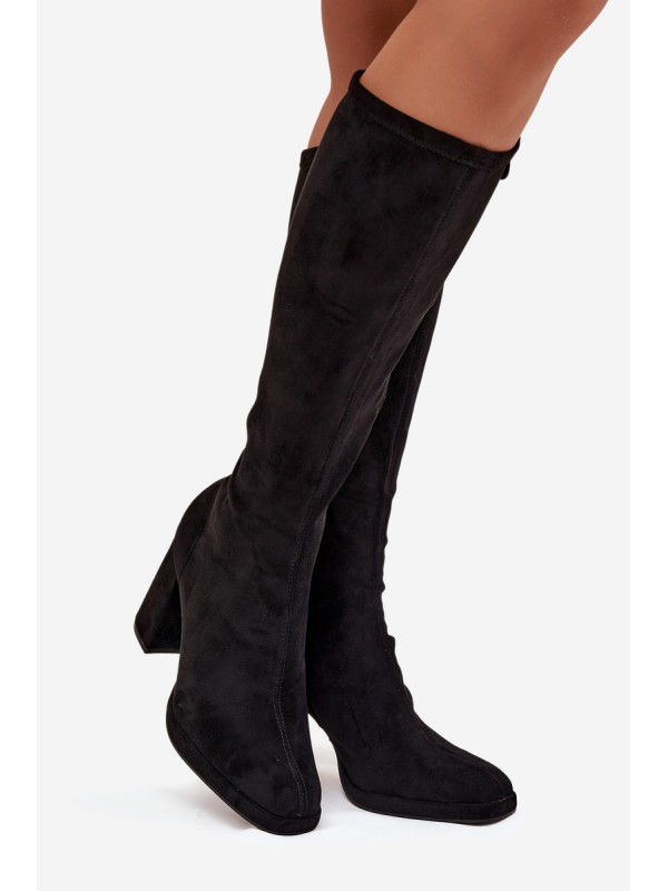 Women's Boots with Stitching on Block Heel Black Brivana