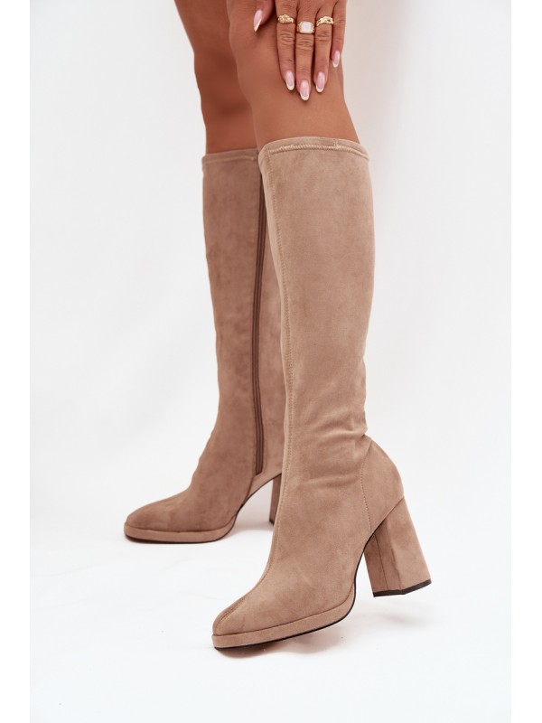 Women's Boots with Stitching on Block Heel Beige Brivana 2
