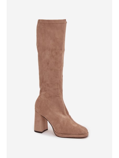 Women's Boots with Stitching on Block Heel Beige Brivana