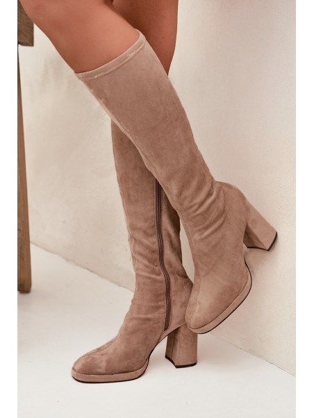 Women's Boots with Stitching on Block Heel Beige Brivana