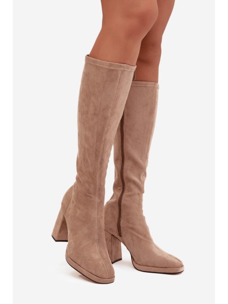 Women's Boots with Stitching on Block Heel Beige Brivana