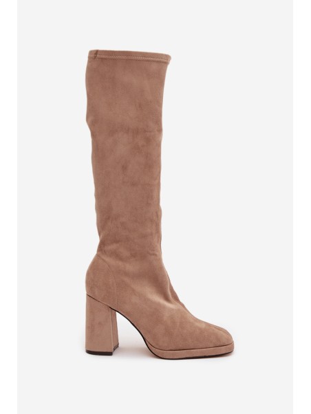 Women's Boots with Stitching on Block Heel Beige Brivana