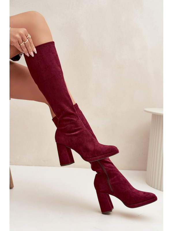 Women's Boots with Stitching on Block Heel Bordeaux Brivana