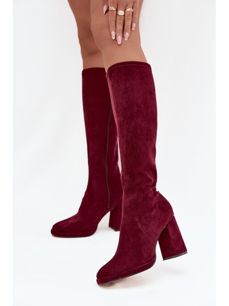 Women's Boots with Stitching on Block Heel Bordeaux Brivana