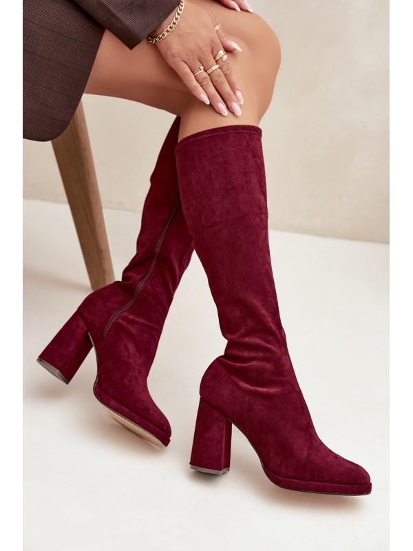 Women's Boots with Stitching on Block Heel Bordeaux Brivana