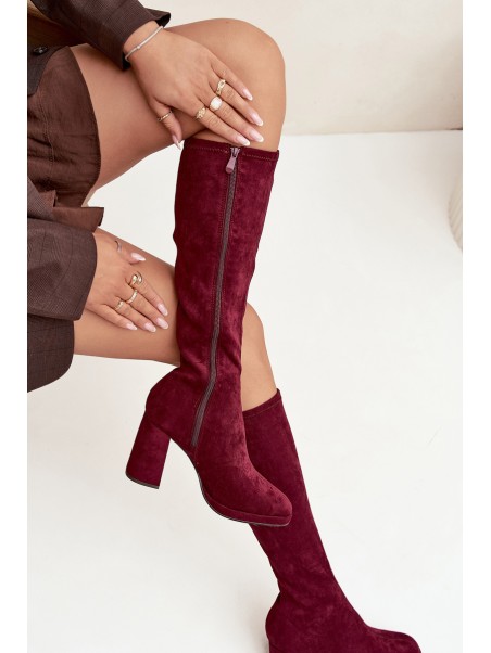 Women's Boots with Stitching on Block Heel Bordeaux Brivana