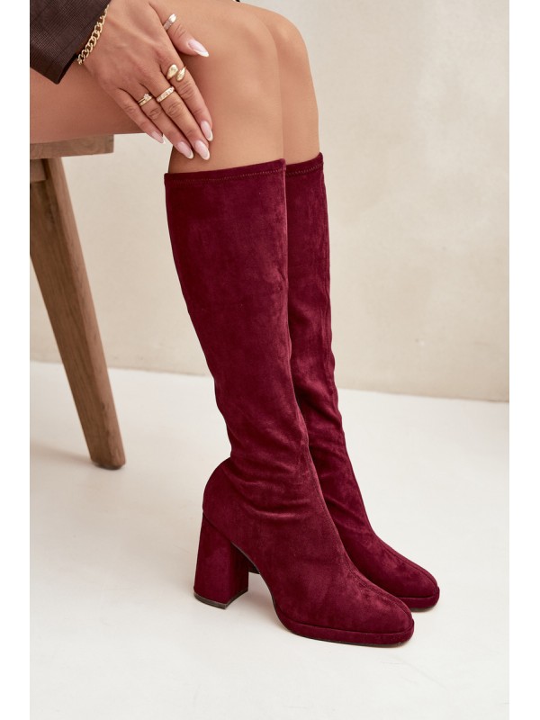 Women's Boots with Stitching on Block Heel Bordeaux Brivana