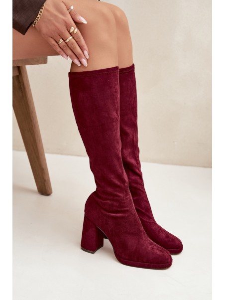 Women's Boots with Stitching on Block Heel Bordeaux Brivana