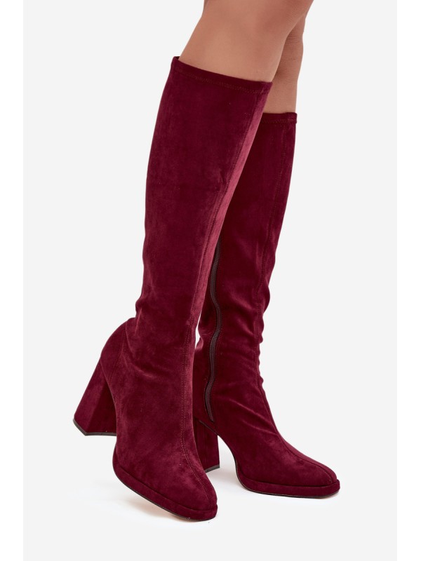 Women's Boots with Stitching on Block Heel Bordeaux Brivana
