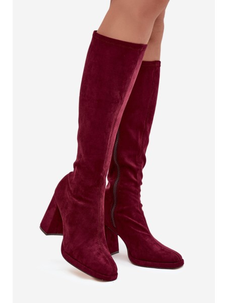 Women's Boots with Stitching on Block Heel Bordeaux Brivana