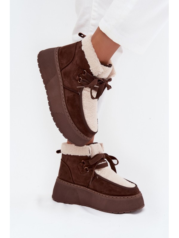 Women's snow boots on platform with fur brown Florivelle