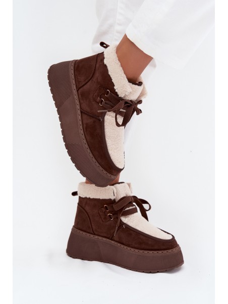 Women's snow boots on platform with fur brown Florivelle