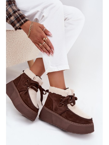 Women's snow boots on platform with fur brown Florivelle
