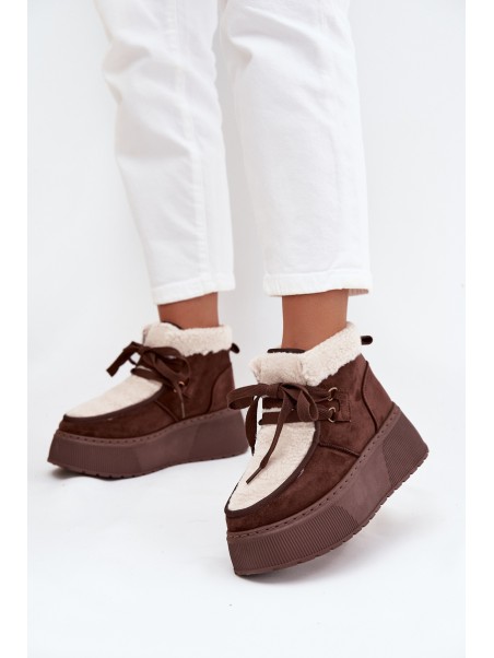 Women's snow boots on platform with fur brown Florivelle