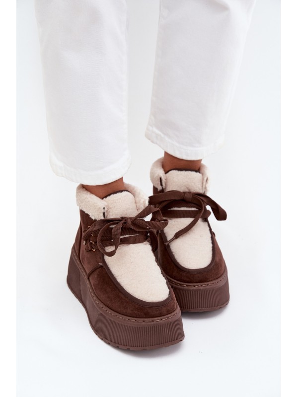Women's snow boots on platform with fur brown Florivelle